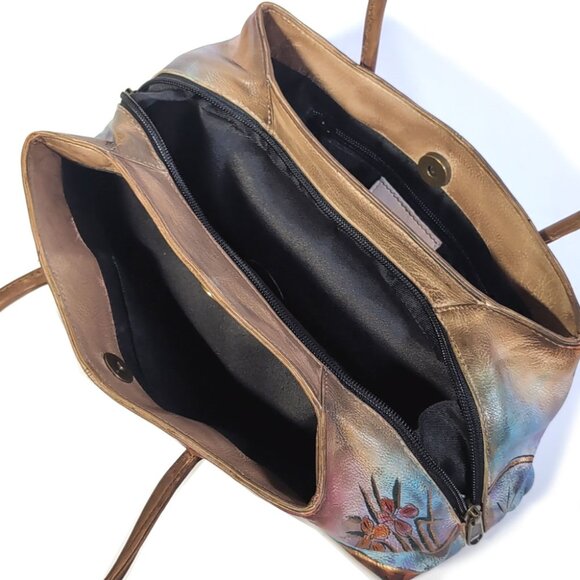 VTG Anuschka Bag Small Shoulder Organizer Purse Handpainted Leather *EXCELLENT* - Picture 2 of 11